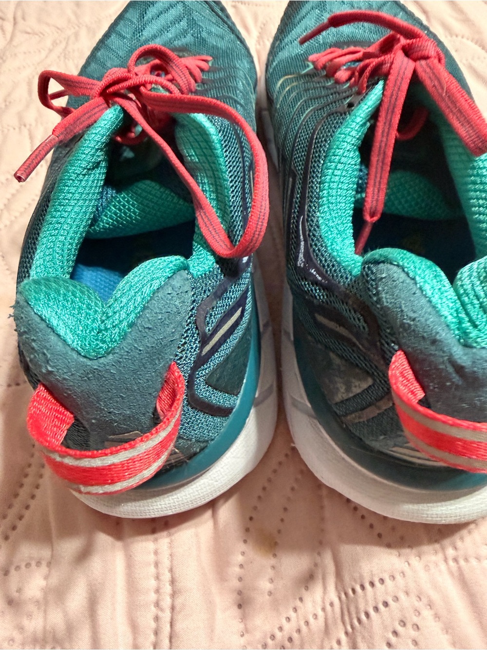 Hoka Teal Athletic Running Shoes with Pink Laces - Picture 3 of 5